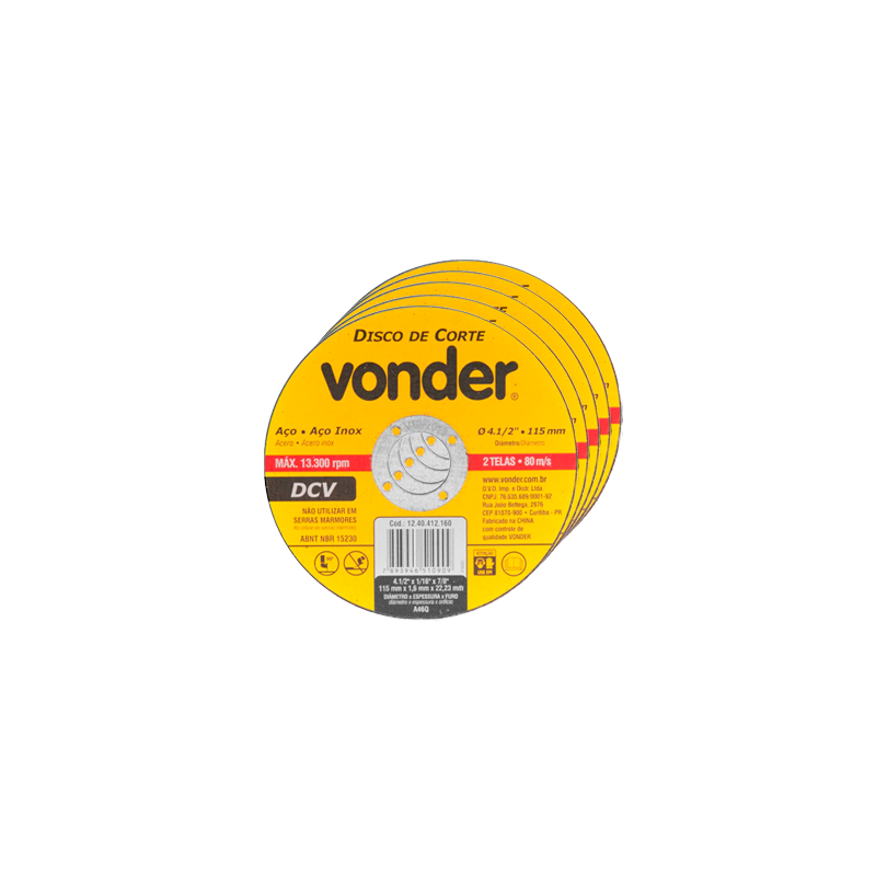 [Leve 5, Pague 4] DISCO CORTE 115X1,6X22,23 DCV 1240412160     VONDER
