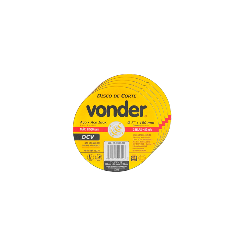 [Leve 5, Pague 4] DISCO CORTE 180X1,6X22,23 DCV 1240700160     VONDER