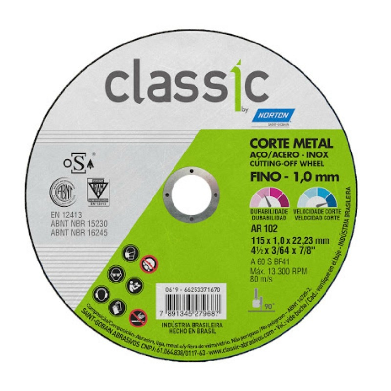 Disco de corte t41 115x1.0x22.23 classic ar102 norton