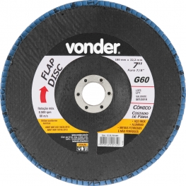 Disco de desbaste/acabamento flap-disc cônico 7"" grão 60 costado de fibra VONDER